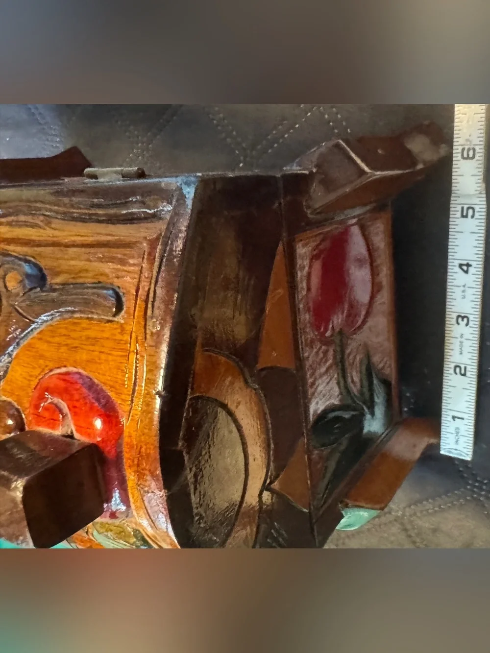 Hand-Carved Wooden Decorative Trunk - Multicolor